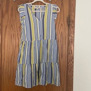 Loft dress - small petite - blue, white, & yellow - has pockets